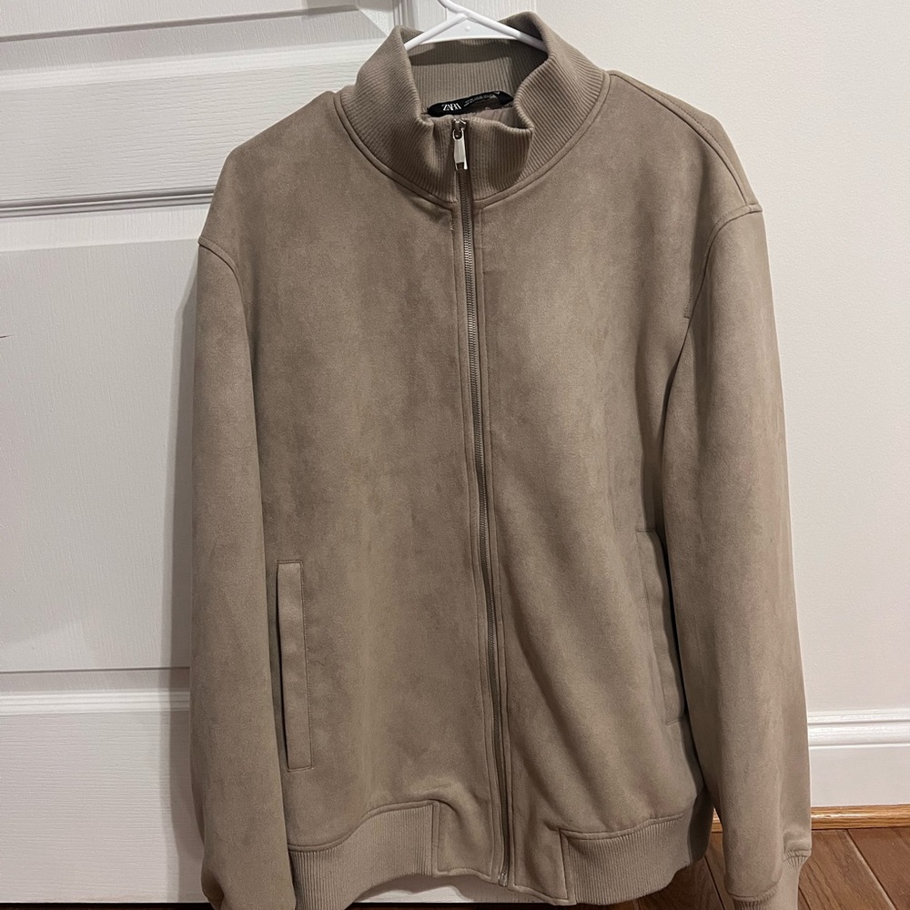 Suede style mens jacket full zip, tan/brown Zara size XL